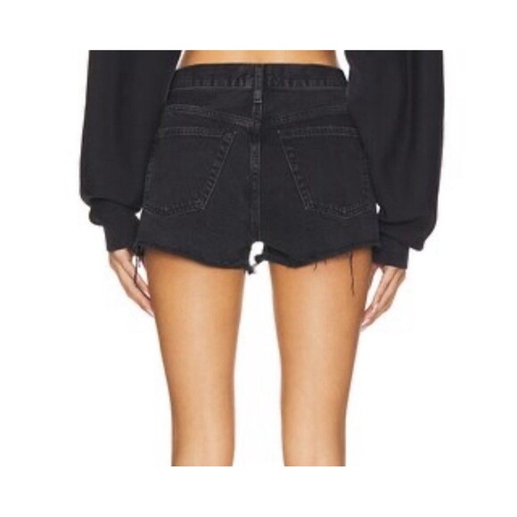 Agolde Parker Shorts Size 25 Black Cut Off Button Fly Raw‎ Hem Distressed $148 - Picture 4 of 11
